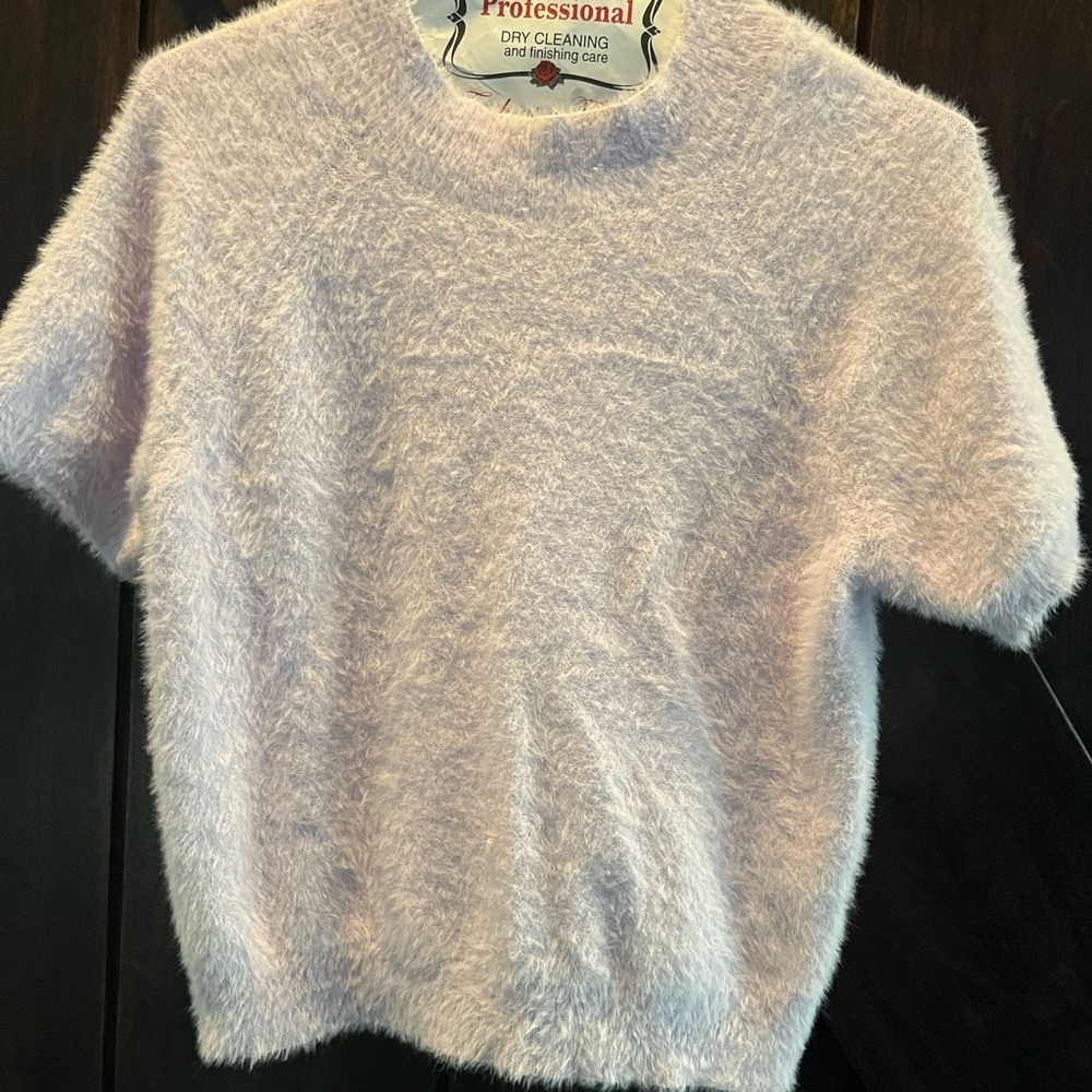Lavender Fuzzy Short-Sleeve Sweater